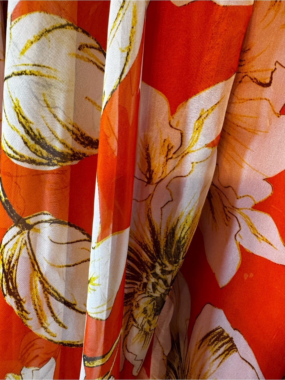 Flowy Floral Maxi Skirt - Coral Orange with Ivory Flowers - Picture 4 of 4